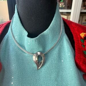Frederic Duclos Modernist Sterling Silver‎ Pend Necklace Sculptural Teardrop 27g